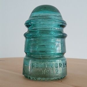 Aqua Blue Glass Toll Insulator Hemingray No 12 Patent May 2 1893 Antique